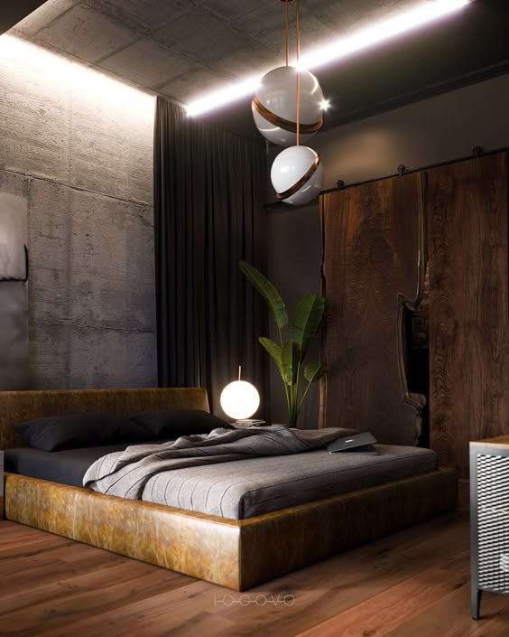 A Small Industrial Apartment With A Home Office & Blue Decor
