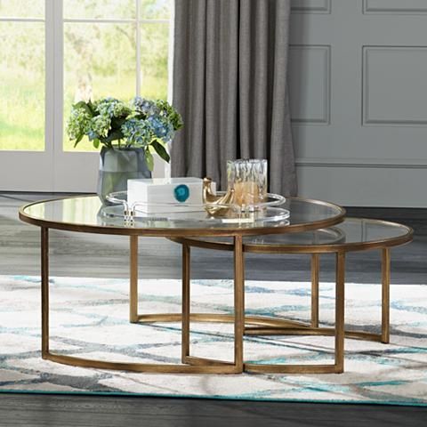 Rhea 42 Wide Gold Leaf And Glass Nesting Tables 2 Piece Set 32t61 Lamps Plus In 2021 Metal Wide Gold Leaf And Glass Nesting Tables, 42 Inch Round Coffee Table Glass