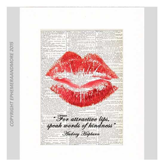 Red Lips Art Print Wall Decor Audrey Hepburn Quote On Kindness Pop