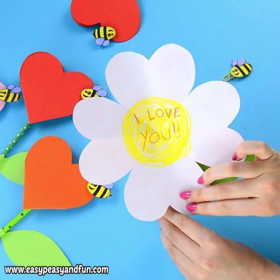 Paper Heart Flower Craft for Kids