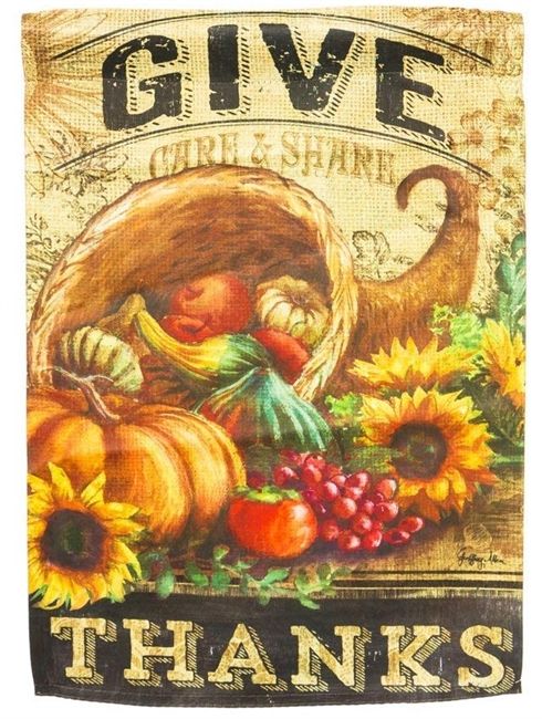 Give Thanks Cornucopia Garden Flag 2 Sided Thanksgiving
