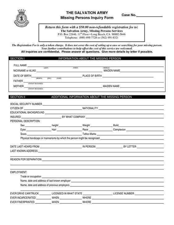 salvation army missing persons A - army form salvation army missing persons A - army form