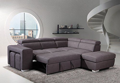 meubletmoi canape taupe d angle droit convertible toucher doux suedine 1 pouf avec rangement 2 poufs tetieres mobile pouf rangement lounge canape angle