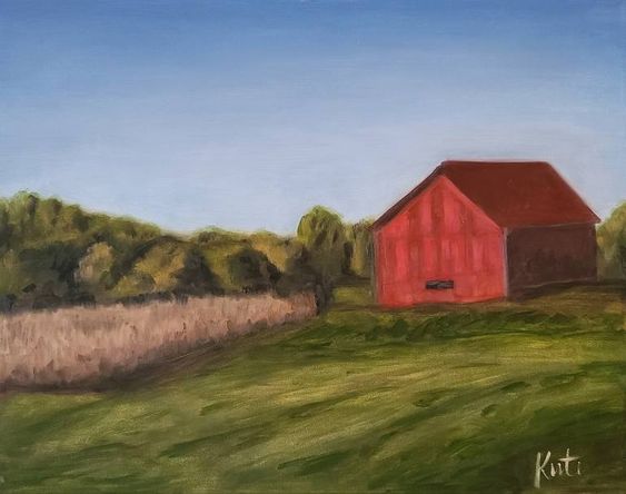 Original Art Oil Painting, measuring: 50.8W x 40.64H x 1.91D cm, by: Kirti Patel (). Styles: Impressionism, Realism, Fine Art, Expressionism. Subject: Landscape. Keywords: Oil Painting, Painting, Landscape, New England, Blue, Red, Red Barn, Farm, Farmland, Country, Green, Barn. This Oil Painting is one of a kind and once sold will no longer be available to purchase. Buy art at Saatchi Art.