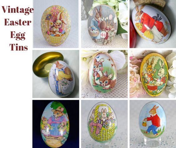 Vintage Bunny Tin Trinket Eggs Vintage Bunny Tin Trinket Eggs