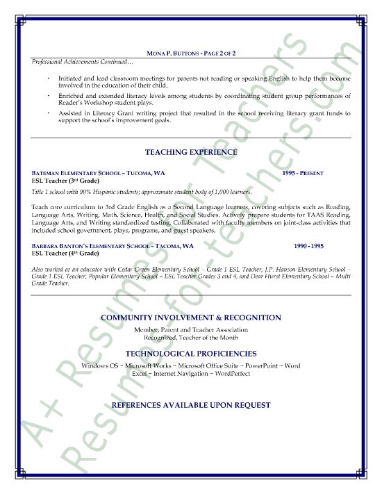 ESL Teacher Resume Sample - Page 1 Teacher, Language and - esl teacher sample resume ESL Teacher Resume Sample - Page 1 Teacher, Language and - esl teacher sample resume