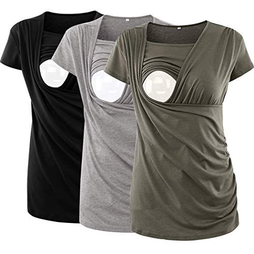 Ecavus Women's Nursing Tops Short & Long Sleeve Breastfeeding Shirt Side Ruched Maternity Clothes Ecavus Women's Nursing Tops Short & Long Sleeve Breastfeeding Shirt Side Ruched Maternity Clothes