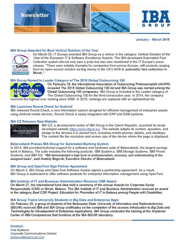 IBA Group is pleased to offer you the April - June 2016 edition of - business partner agreement IBA Group is pleased to offer you the April - June 2016 edition of - business partner agreement