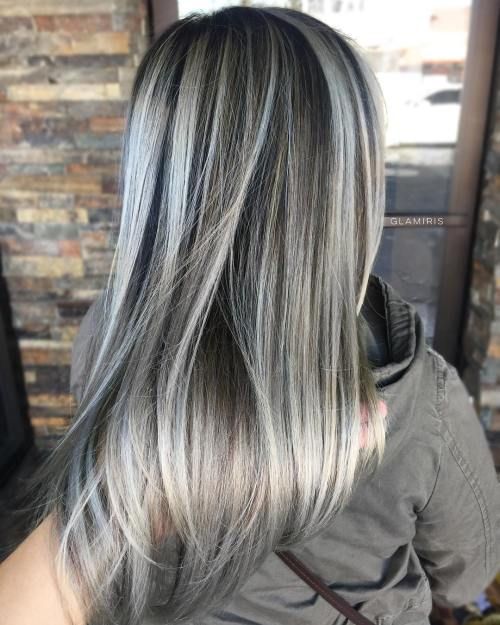Pictures Of Black Hair With White Silver Highlights Brown Hair With Silver Highlights Hair Highlights Short Hair Styles