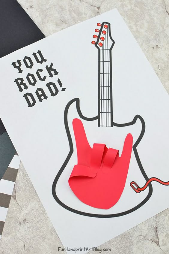 \'Dad You Rock Card\' for Father’s Day - Printable Guitar Template