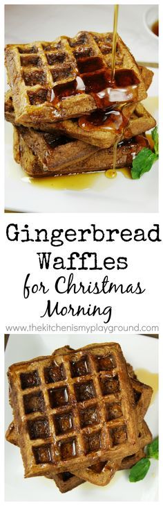 Gingerbread Waffles ~ fabulous for Christmas morning. Can be made ahead & warmed in the oven for an easy morning. www.thekitchenismyplayground.com
