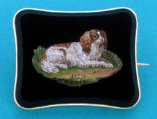 King Charles Spaniel Micromosaic Brooch c1860