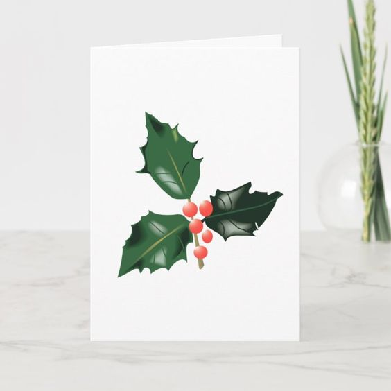 Bright Holly Leaves Red Berries Holiday Card - tap/click to get yours right now! #christmas #happy #holidays #holiday #merry affiliate