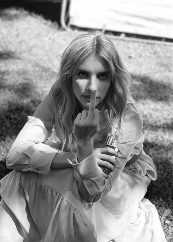 Emma Roberts middle finger aesthetic b&w