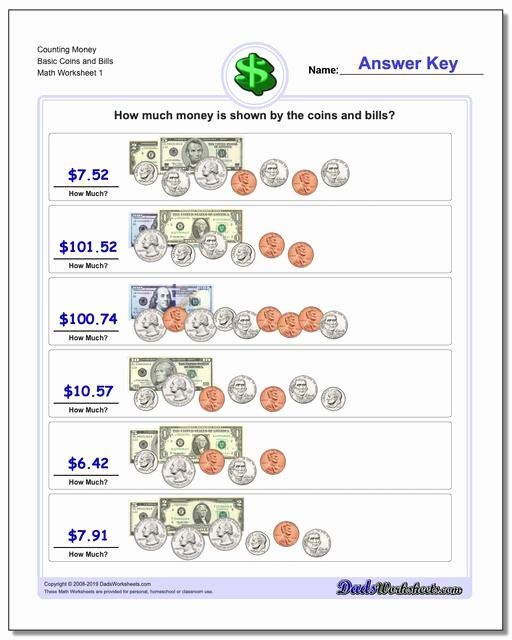 Free Counting Coins Worksheets Fresh Money Free Counting Worksheets Basic Coins And Bills V1 Money Math Worksheets Money Worksheets Money Math