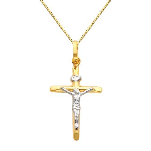 14K Two Tone Gold Religious Crucifix Charm Pendant For Necklace or Chain