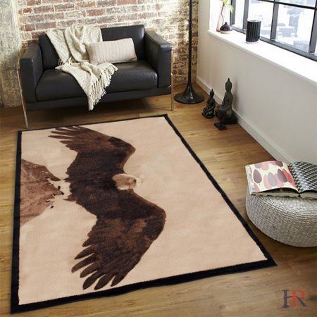 Hr Rustic Cabin Area Rug Eagle And Mountain Design Beige Hr Rustic Cabin Area Rug Eagle And