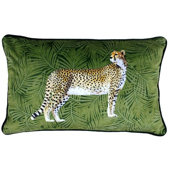 Riva Paoletti Cheetah Forest Faux Velvet Cushion Cover Green 30 X 50 Cm Green Cushions Velvet Cushions Luxury Cushions