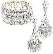 Gold Ab Crystal Bracelet Earrings Elegant Formal Jewelry Clear Crystal Bracelet Earrings Set Elegant Wedding Jewelry