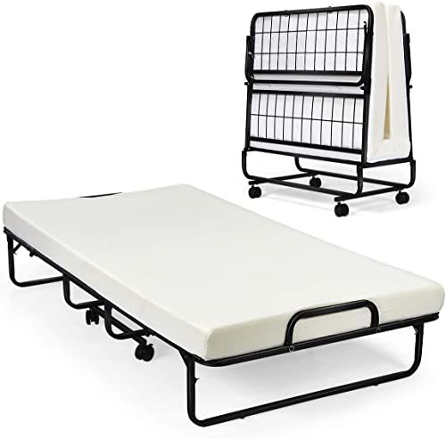 Forfar Foldable Folding Bed Twin Size Rollaway Bed With 5 Inch Memory Foam Mattress And A S Folding Beds Memory Foam Mattress Foam Mattress
