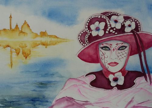 Tableau Acrylique Carnaval De Venise Masque Aux Levres Bleues