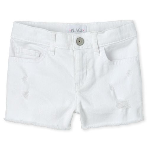 The Childrens Place Baby Girls White Destroy Shorts