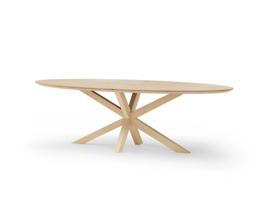 Ovale eiken tafel op maat, diverse kleuren, houten XX-poot 10x6 oak onderstel.