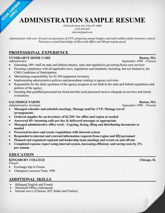 Administration Resume Sample (resumecompanion) #Career - it administration sample resume Administration Resume Sample (resumecompanion) #Career - it administration sample resume