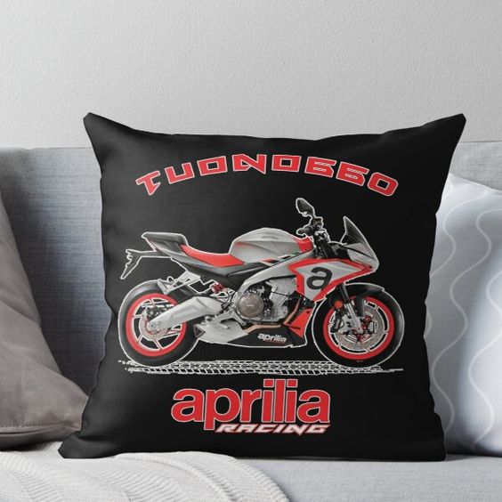 Super soft and durable 100% spun polyester Throw pillow with double-sided print. Cover and filled options. Awesome Design of Aprilia TUONO 660 E5, ride with the new amazing graphic designer of Aprilia products or gift it to your most lovable one who liked it.