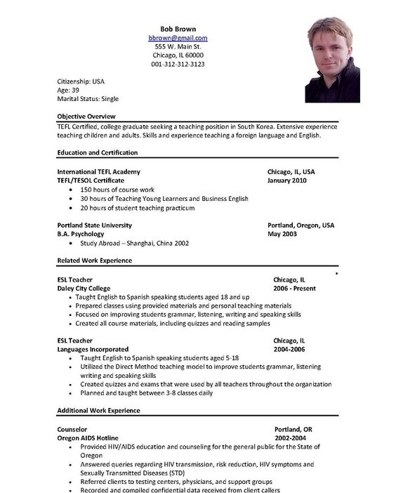 resume experience sample