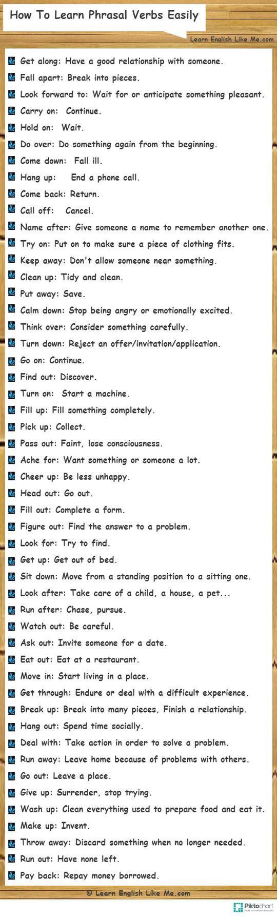 I share with you the complete list of phrasal verbs I used during 10 days in a row. Now it's your turn to use the same strategy and learn phrasal verbs too: