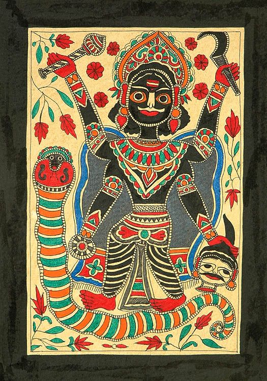 Madhubani Painting on Hand Made Paper Treated with Cow DungArtist Shri Dhirendra Jha and Shrimati Vidya Devi - Navagrahas - The Nine Planets - Ketu
