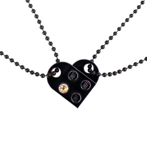 Chrome Black 2 piece customizable LEGO® heart made from 2 LEGO® plates with a 'Diamond' color SWAROVSKI® crystal on 2 Black ballchains
