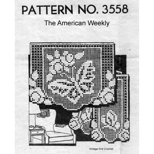 Reproduction 6442 Vintage Filet GRAPEVINE Chair Set Pattern to Crochet