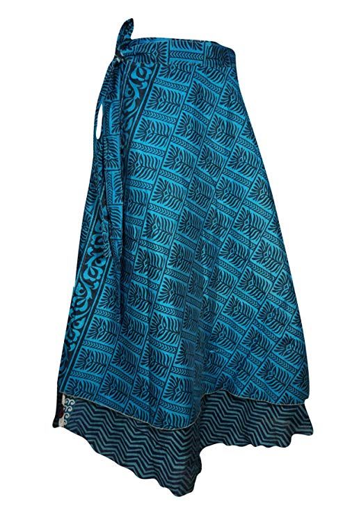 Red Floral Wrap Skirts Hippy Womens Magic Wraparound Skirt Reversible Sari Beach Sarong Dress One Size