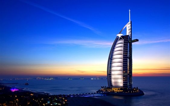 Indir duvar kağıdı Burj Al Arab, Dubai, Birleşik Arap Emirlikleri, akşam, Gün batımı, lüks otel, adresi, Burj Al Arab Jumeirah Sokak