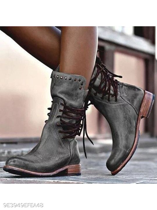 Details about / Women Round Toe Zip Up Block Heel Leather Mid Calf Boots Motorcycle Boots Shoes