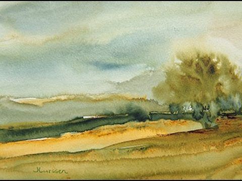 Watercolor Painting Foggy Forest Watercolour Aquarelle Winter