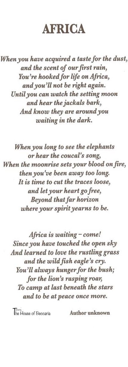 ~Africa - Poetry in motion | House of Beccaria#