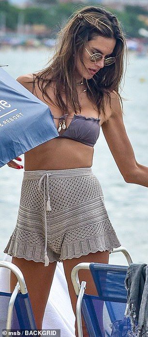 Alessandra Ambrosio shows off her toned figure in a dusty blue string bikini | Daily Mail Online