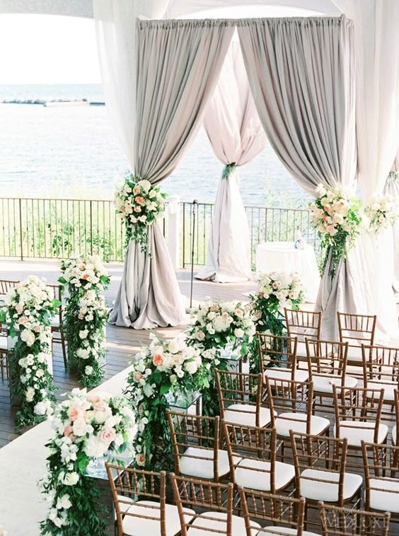 light grey and green wedding ceremony decoration ideas