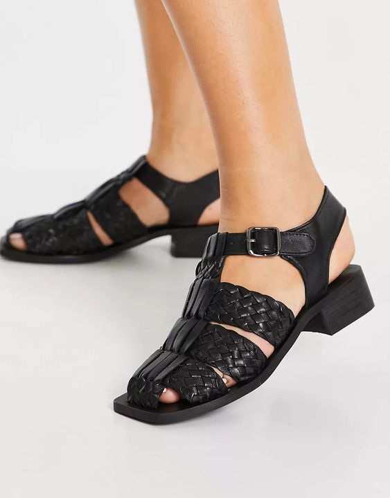 ASRA Shay woven sandals in black leather | ASOS
