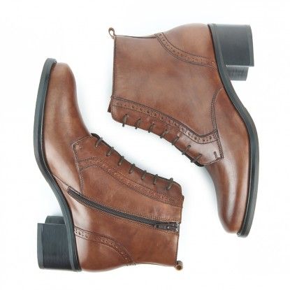 Fosco Botin Tacon Militar Piel Fosco Marron Zapatos Zapatos De Fiesta Zapatos Hermosos