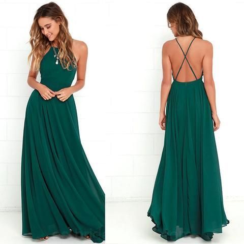 Largo De Gasa Sin Mangas Vestido De Dama De Honor Maxi Halter Espalda Cruzada Vestid Halter Bridesmaid Dress Sleeveless Bridesmaid Dresses Bridesmaid Dresses