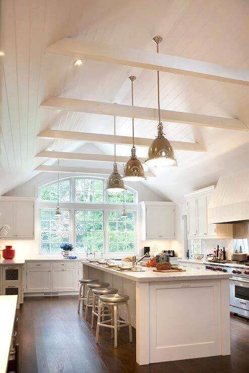 36 Great Exposed Beam Ceiling Lighting Ideas Vaulted Ceiling Kitchen Classic White Kitchen Kitchen Ceiling Lights