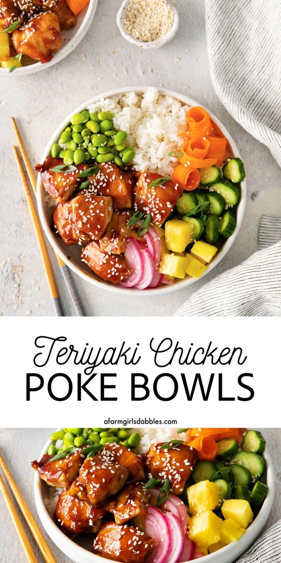 Teriyaki Chicken Poke Bowls - Easy & Healthy!