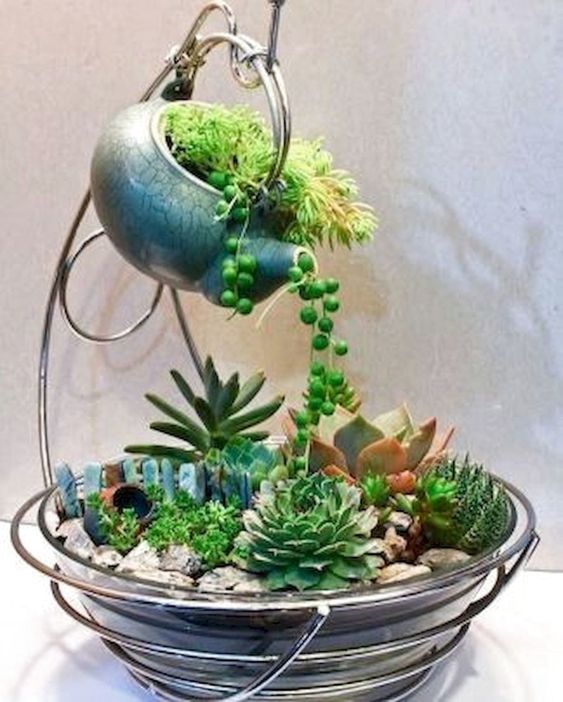 indoor planter with a teapot #gardenIdeas #garden #gardening #plants #homeDecor #indoor