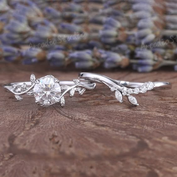 Danity Moissanite Engagement Ring Set Woman Leaf Rings Natural | Etsy