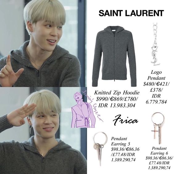 Jimin's Closet di Instagram "REQUESTED | RUN BTS! 2019 - EP.76 ⠀⠀⠀⠀⠀⠀⠀⠀⠀ ⠀⠀⠀⠀⠀ ⠀⠀ Jimin wears #ysl hoodie and necklace and @fricajewelry earrings. ⠀⠀⠀⠀⠀⠀⠀⠀⠀ #JIMIN #지민…"