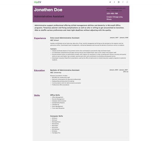 Resume Example of an Administrative Assistant hipcv - resume examples for administrative assistant entry level Resume Example of an Administrative Assistant hipcv - resume examples for administrative assistant entry level